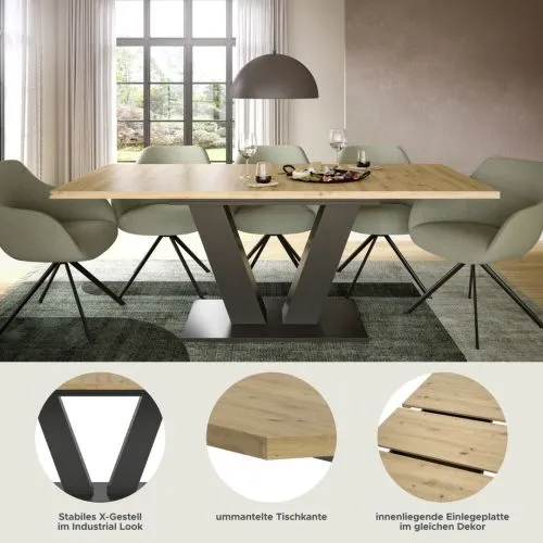 Esstisch Motion | ausziehbar | V-Fußgestell | Artisan Eiche / grau | 150(190)x90