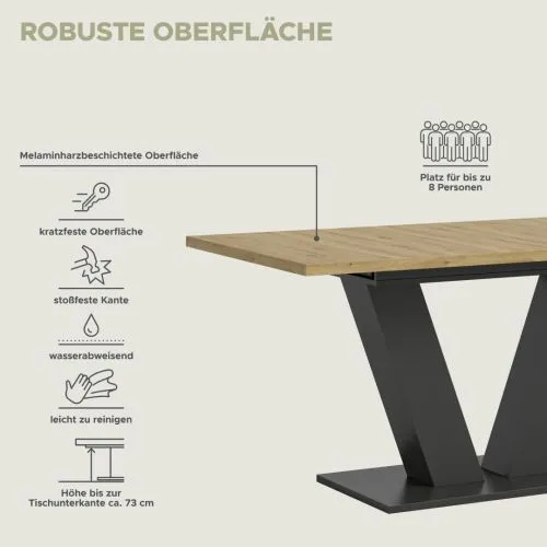 Esstisch Motion | ausziehbar | V-Fußgestell | Artisan Eiche / grau | 150(190)x90