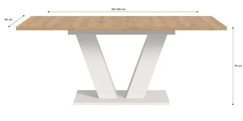 Esstisch Motion | ausziehbar | V-Fußgestell in weiß | Artisan Eiche / weiß | 150(190)x90