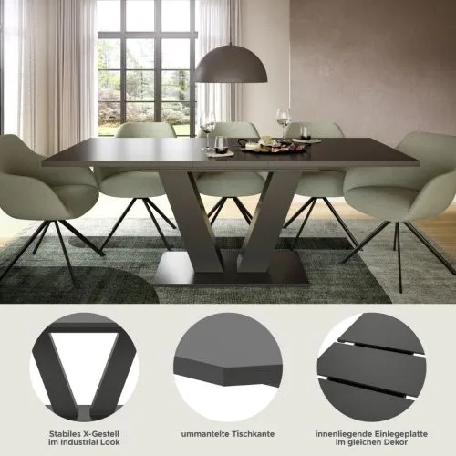 Esstisch Motion | ausziehbar | V-Fußgestell | grau | 150(190)x90