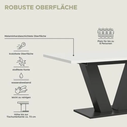 Esstisch Motion | ausziehbar | V-Fußgestell | weiß / grau | 150(190)x90