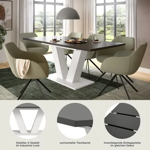 Esstisch Motion | ausziehbar | V-Fußgestell | weiß / grau | 150(190)x80