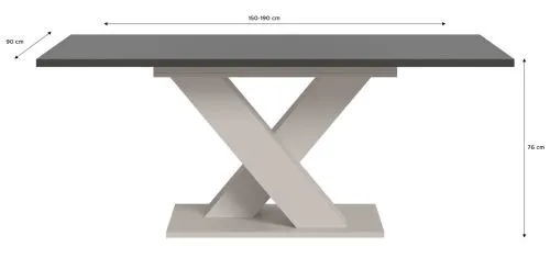 Esstisch Motion | ausziehbar | X-Fuß| grau / Kaschmir | 150(190)x90