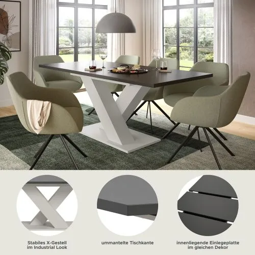 Esstisch Motion | ausziehbar | X-Fuß| grau / Kaschmir | 150(190)x90