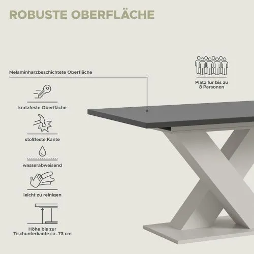 Esstisch Motion | ausziehbar | X-Fuß| grau / Kaschmir | 150(190)x90