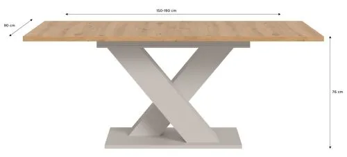Esstisch Motion | ausziehbar | X-Fuß | Kaschmir/ Artisan | 150(190)x90