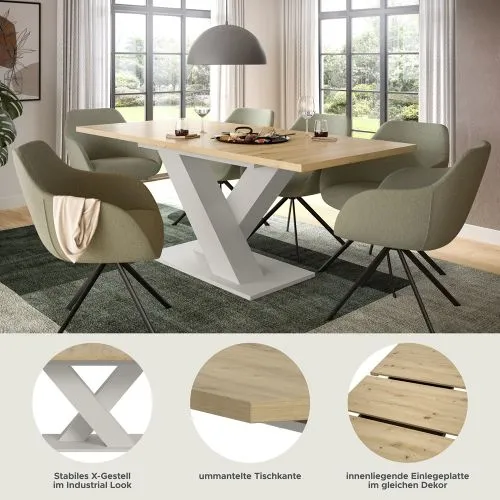 Esstisch Motion | ausziehbar | X-Fuß | Kaschmir/ Artisan | 150(190)x90