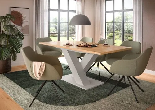 Esstisch Motion | ausziehbar | X-Fuß | Kaschmir/ Artisan | 150(190)x90