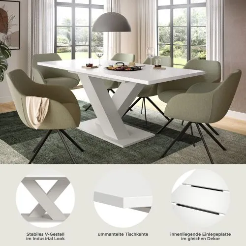 Esstisch Motion | ausziehbar | X-Fuß | weiß / Kaschmir | 150(190)x90