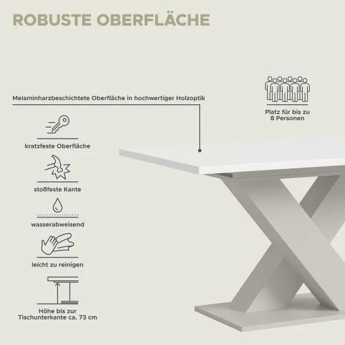 Esstisch Motion | ausziehbar | X-Fuß | weiß / Kaschmir | 150(190)x90