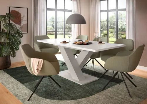 Esstisch Motion | ausziehbar | X-Fuß | weiß / Kaschmir | 150(190)x90