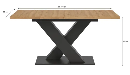 Esstisch Motion | ausziehbar | X-Fußgestell | Artisan Eiche / grau | 150(190)x90