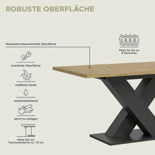 Esstisch Motion | ausziehbar | X-Fußgestell | Artisan Eiche / grau | 150(190)x90