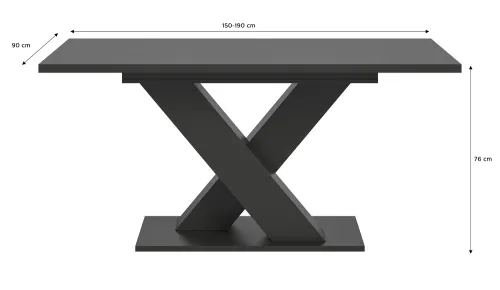 Esstisch Motion | ausziehbar | X-Fußgestell | grau | 150(190)x90