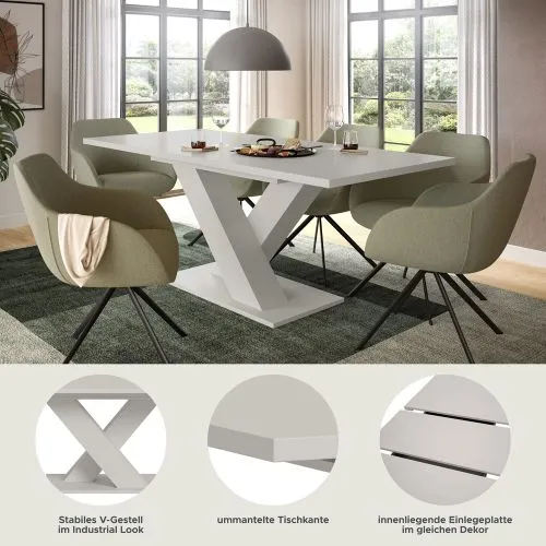 Esstisch Motion | ausziehbar | X-Fußgestell | Kaschmir | 150(190)x90