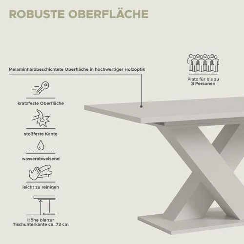 Esstisch Motion | ausziehbar | X-Fußgestell | Kaschmir | 150(190)x90