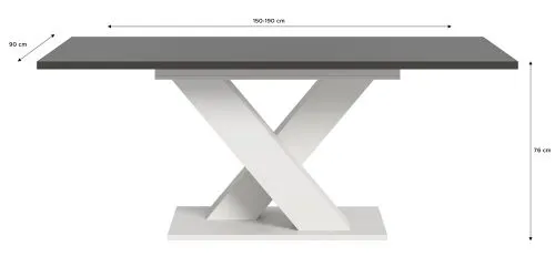 Esstisch Motion | ausziehbar | X-Fußgestell | weiß / grau | 150(190)x90