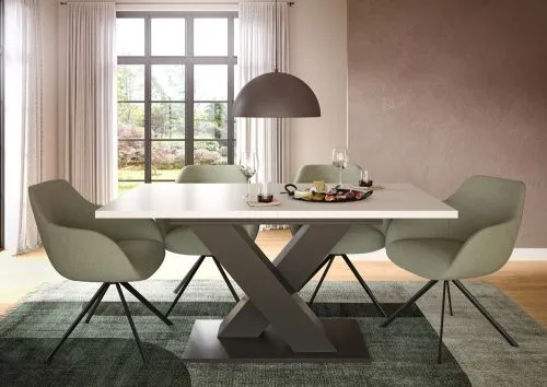 Esstisch Motion | ausziehbar | X-Fußgestell | weiß / grau | 150(190)x90