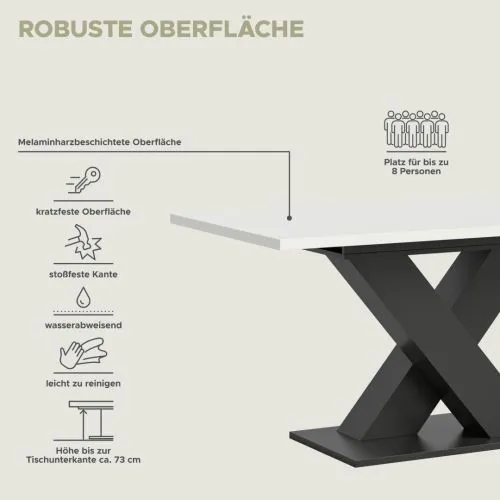 Esstisch Motion | ausziehbar | X-Fußgestell | weiß / grau | 150(190)x90