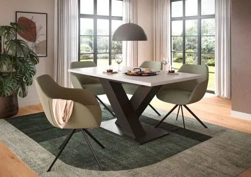 Esstisch Motion | ausziehbar | X-Fußgestell | weiß / grau | 150(190)x90