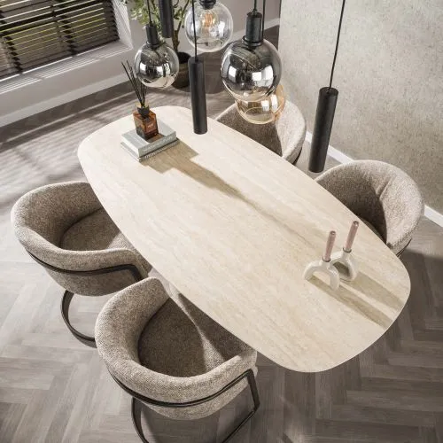 Esstisch Noda | oval | 180 cm | 3D Keramik | Travertin