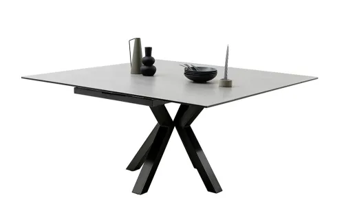 Esstisch Pallini | hellgrau / schwarz | ausziehbar | 90(150) x 90