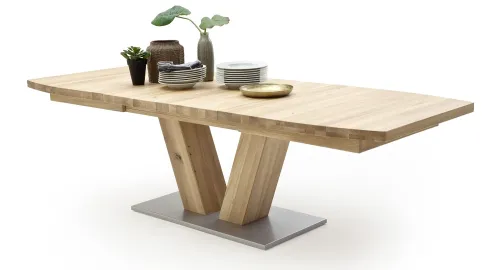 Esstisch Säulentisch Managua Bootsform ausziehbar | Eiche Bianco massiv | 140/180 | verschiedene Größen