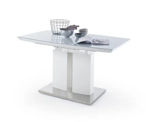 Esstisch Säulentisch Najuma | Bootsform | weiß Hochglanz | ausziehbar | 140(180) x 76