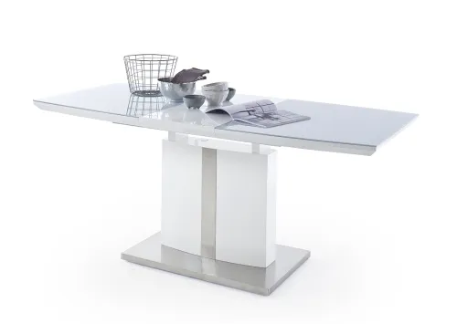 Esstisch Säulentisch Najuma | Bootsform | weiß Hochglanz | ausziehbar | 140(180) x 76