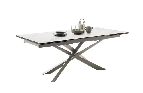 Esstisch Tesero | creme / Edelstahl | ausziehbar | 200(300) x 95