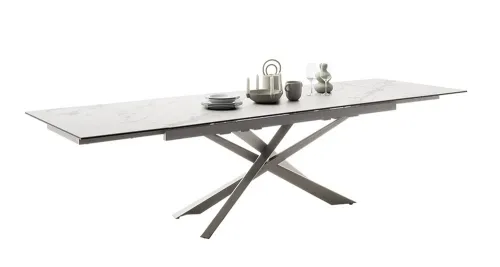 Esstisch Tesero | creme / Edelstahl | ausziehbar | 200(300) x 95