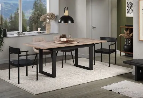 Esstisch Universal | ausziebar | 160 /200) x 90 | Eiche Tabak / Schwarz