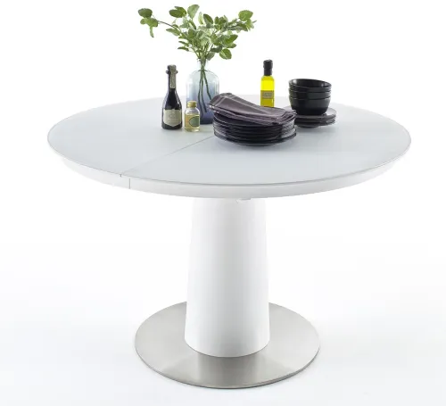 Esstisch Waris | weiß | rund | ausziehbar | Ø 120(160) cm