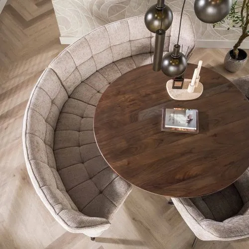 Esszimmerbank Selene 2-teilig 235cm | Halbrund | Hoven Stoff / Chenille | sand-braun