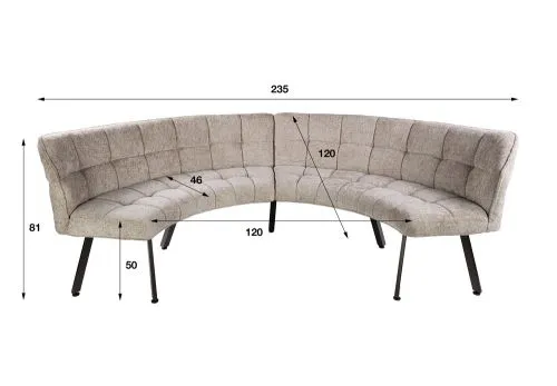Esszimmerbank Selene 2-teilig 235cm | Halbrund | Hoven Stoff / Chenille | sand-braun