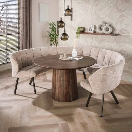 Esszimmerbank Selene 3-teilig 245cm | Rund | Hoven Stoff / Chenille | sand-braun