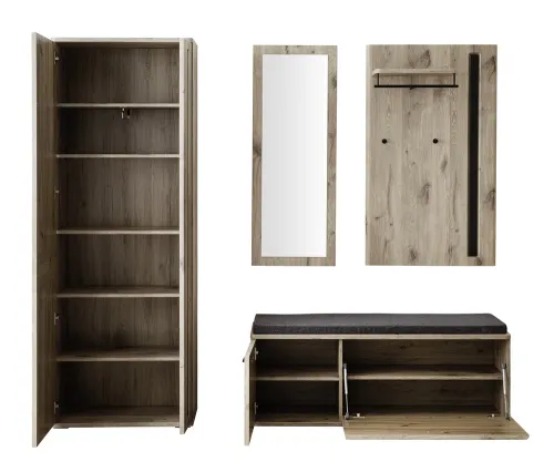 Garderoben Set 2 Colorado | Viking Oak / Graphit schwarz | 4-teilig mit Sitzkissen