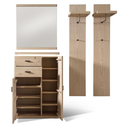 Garderoben Set Barcelona | Balkeneiche Bianco / Eiche Bianco | 4-teilig | inkl. LED Beleuchtung
