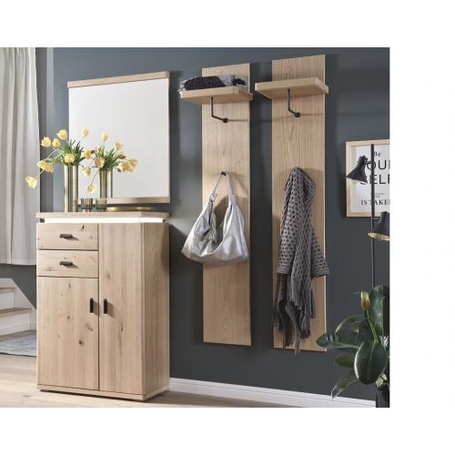 Garderoben Set Barcelona | Balkeneiche Bianco / Eiche Bianco | 4-teilig | inkl. LED Beleuchtung