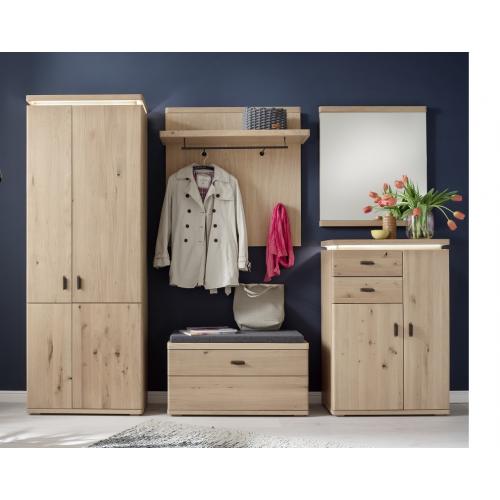 Garderoben Set Barcelona | Balkeneiche Bianco / Eiche Bianco | 5-teilig | inkl. LED Beleuchtung