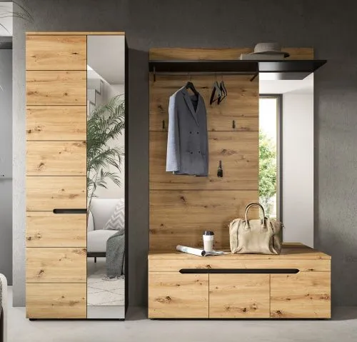 Garderoben-Set Canu 1 Basalt| grau / Artisan Eiche | 3-teilig
