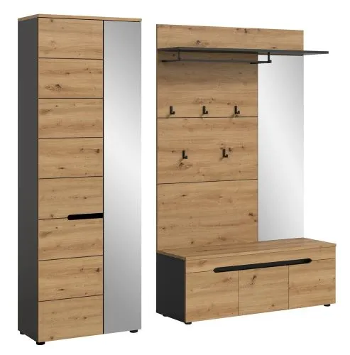 Garderoben-Set Canu 1 Basalt| grau / Artisan Eiche | 3-teilig