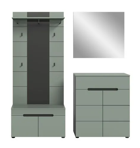 Garderoben-Set Canu 1 | Basalt grau / Smoke Green | 4-teilig mit Sitzkissen