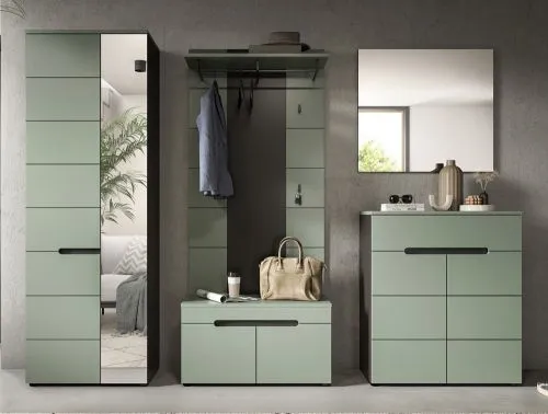 Garderoben-Set Canu 1 | Basalt grau / Smoke Green | 5-teilig mit Kissen