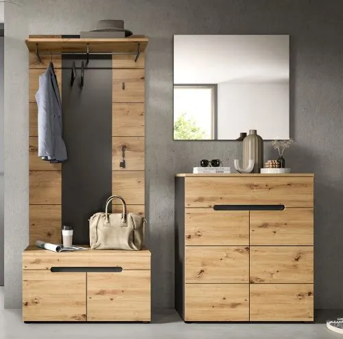 Garderoben-Set Canu 1 | grau / Artisan Eiche | 4-teilig mit Sitzkissen