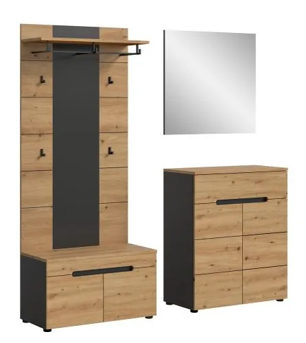Garderoben-Set Canu 1 | grau / Artisan Eiche | 4-teilig mit Sitzkissen