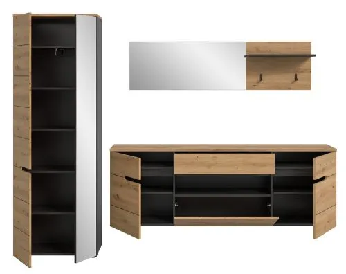 Garderoben-Set Canu 2 | Basalt | grau / Artisan Eiche | 3-teilig