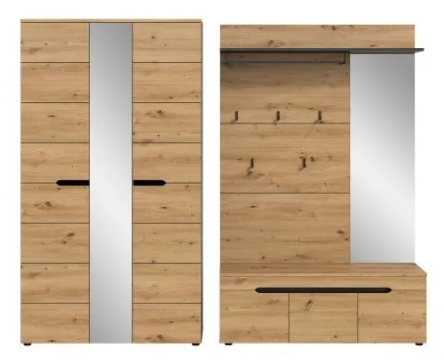 Garderoben-Set Canu 3 | Basalt grau / Artisan Eiche | 3-teilig mit Sitzkissen