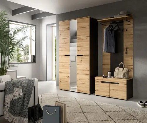 Garderoben-Set Canu 5 | Basalt grau / Artisan | 3-teilig mit Sitzkissen