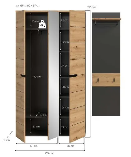 Garderoben-Set Canu | Basalt grau / Artisan Eiche | 2-teilig